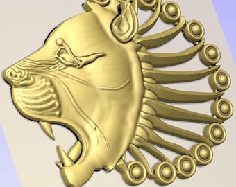 Löwenkopf Pin Schmuck 3D Modell STL-Datei (CNC Carving)