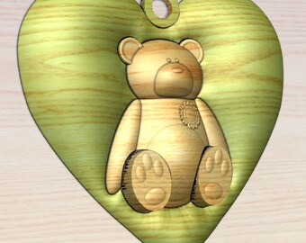 Valentine Teddy Bär Anhänger 3D STL Modell: CNC Carving Digitale Datei