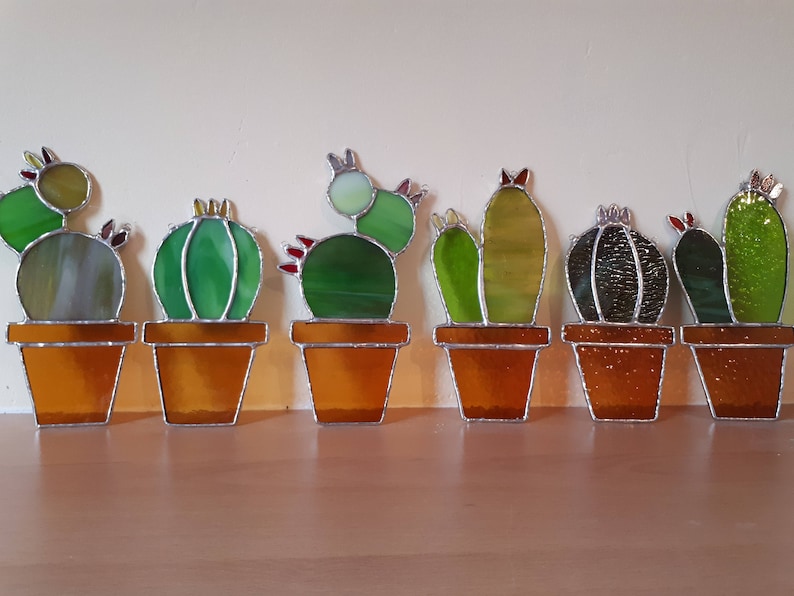 Stained Glass Cacti Cactus Suncatcher Sun Catcher Desert Decor Etsy