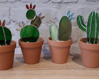 Stained glass cactus in terracotta pot Cacti potted plant desert succulent cactus art trending