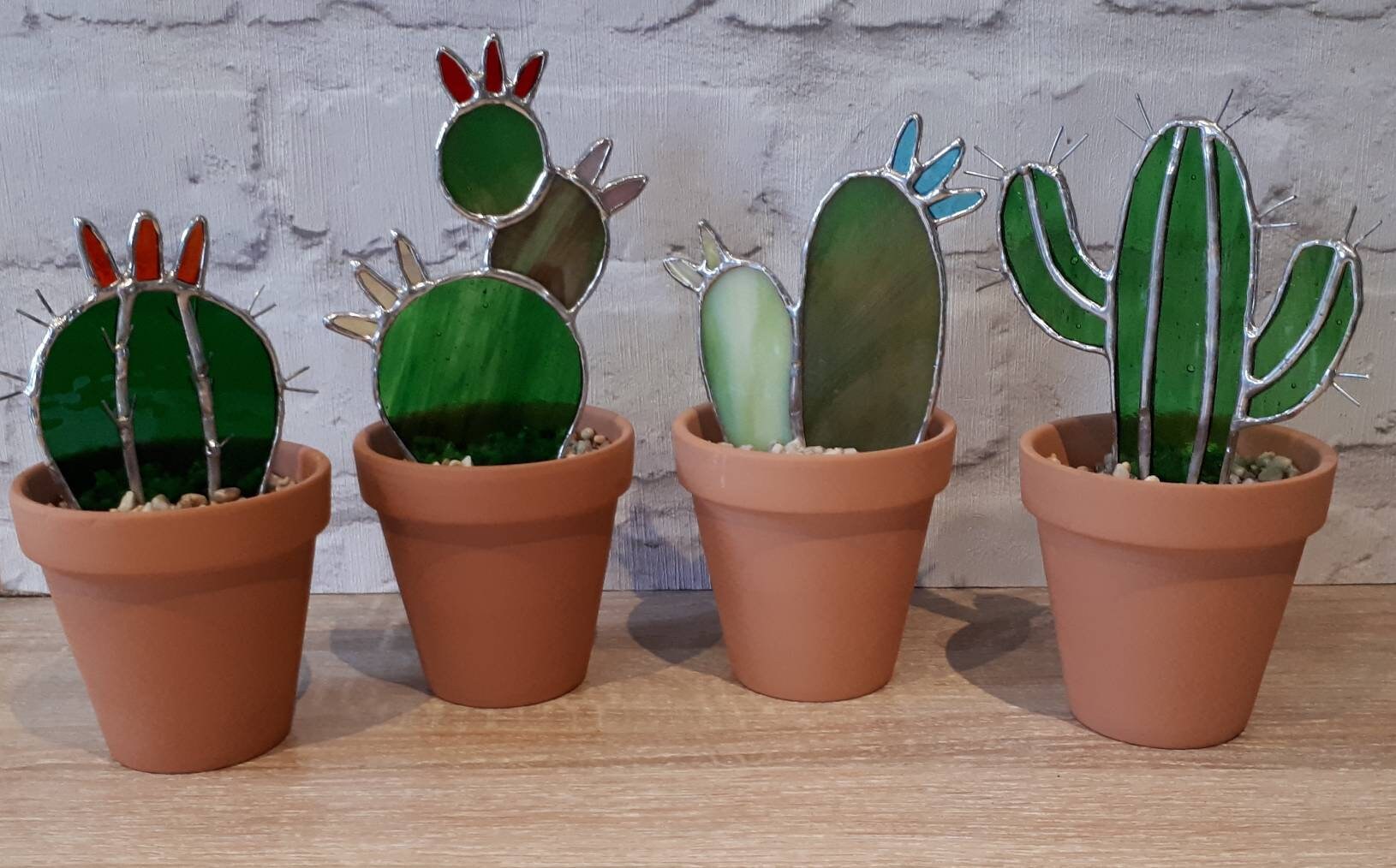 Stained glass cactus in terracotta pot Cacti potted plant Etsy