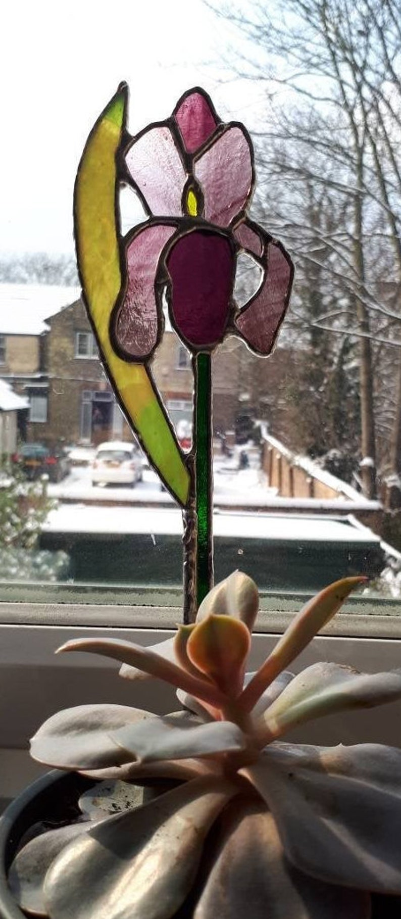 Stained Glass Iris Plant Stake Suncatcher Sun Catcher Etsy UK
