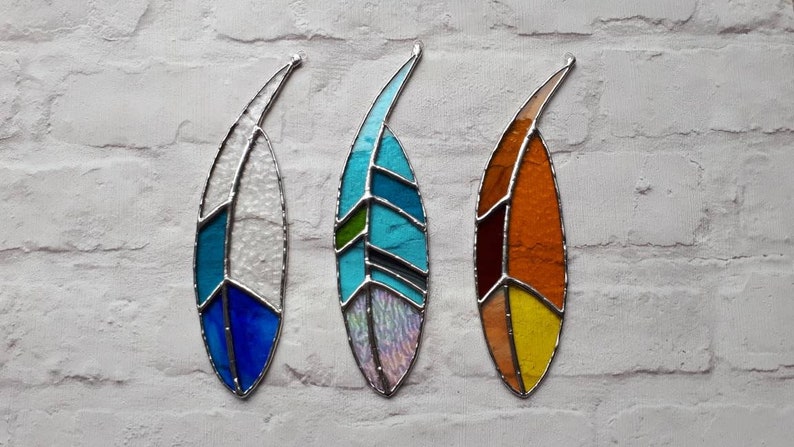 glass art spiritual gift angel feather gift Stained glass feather suncatcher