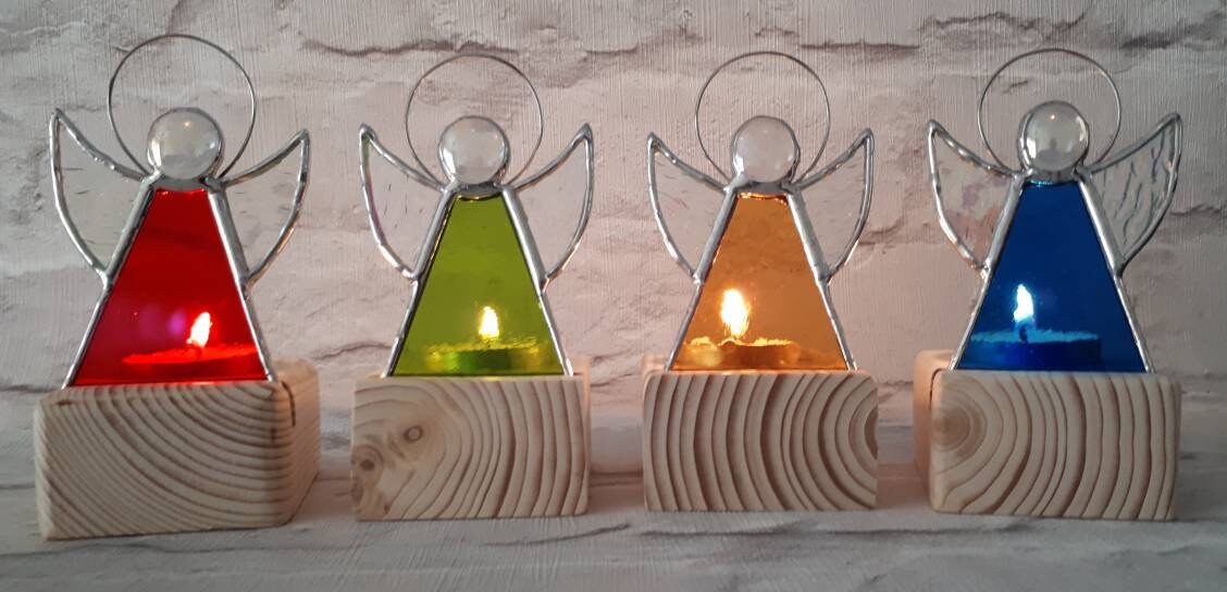 Stained Glass Angel suncatcher Tealight candle holder Etsy