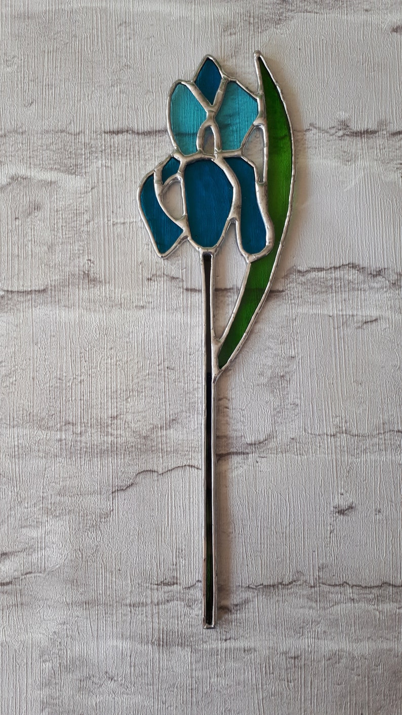 Stained Glass Iris Plant Stake Suncatcher Sun Catcher Etsy UK