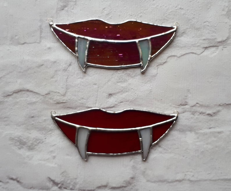 Stained glass Dracula fangs vampire teeth suncatcher Halloween decor