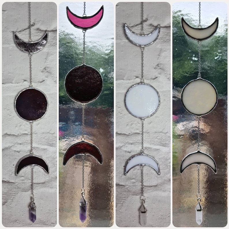 Stained Glass Moon Phases With Pendant Wall Hanging Etsy