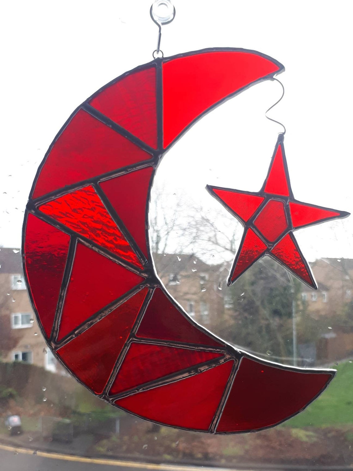 Stained Glass Moon Star Celestial Suncatcher Blue Moon Sun Etsy