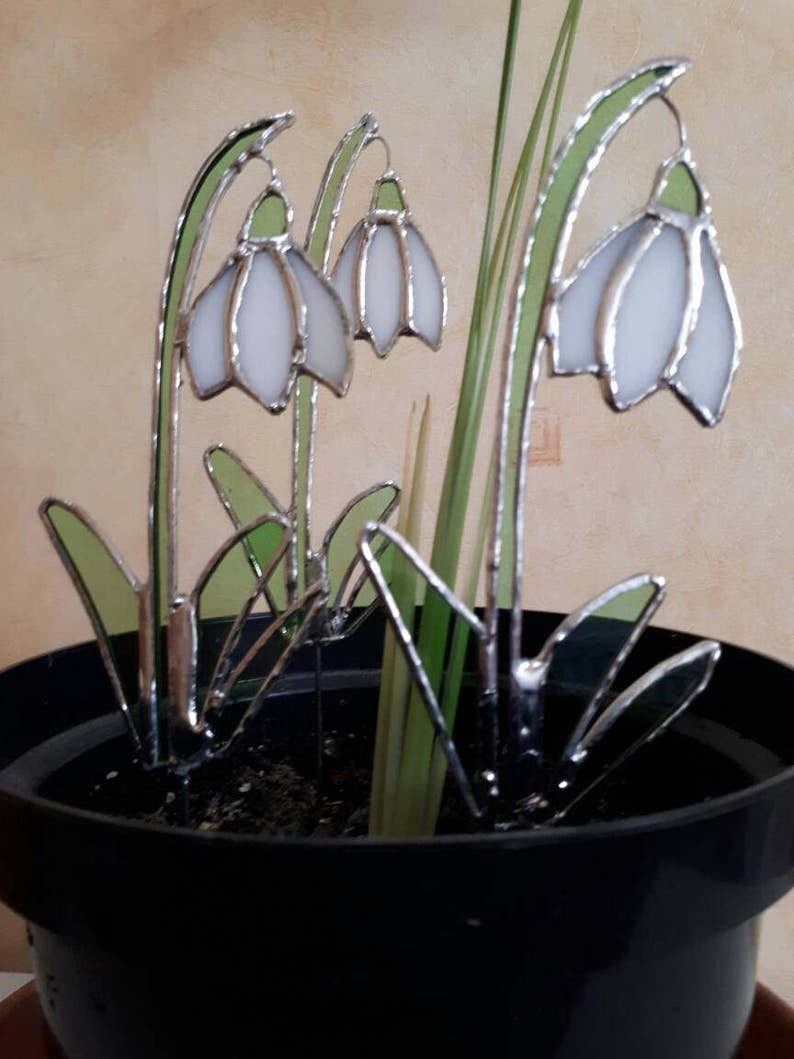 Snowdrop Flower Stained Glass Plant Pot Stake Spike January Etsy UK