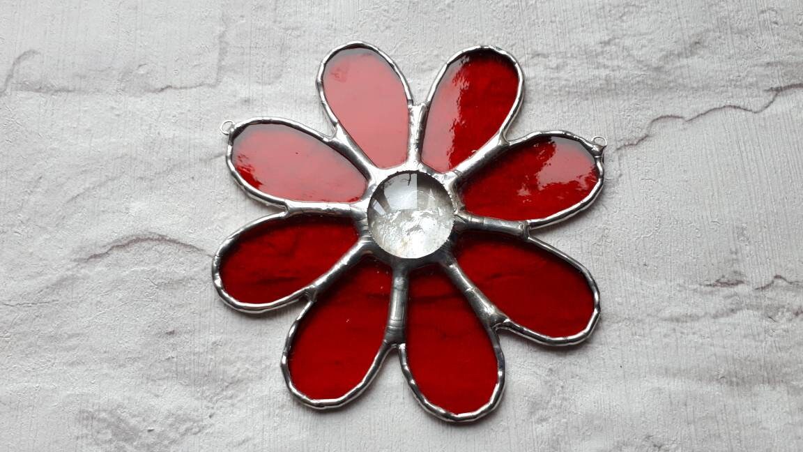 Stained Glass Daisy Suncatcher Flower Sun Catcher Etsy