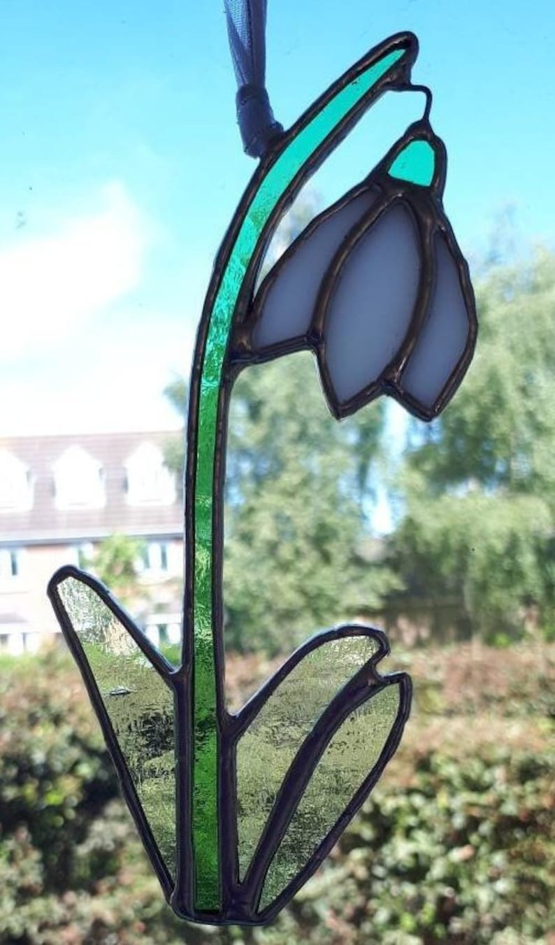 Snowdrop Flower Stained Glass Plant Pot Stake Spike January Etsy