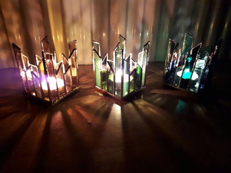 Stained glass tea light holder Home decor Tealight candle Etsy