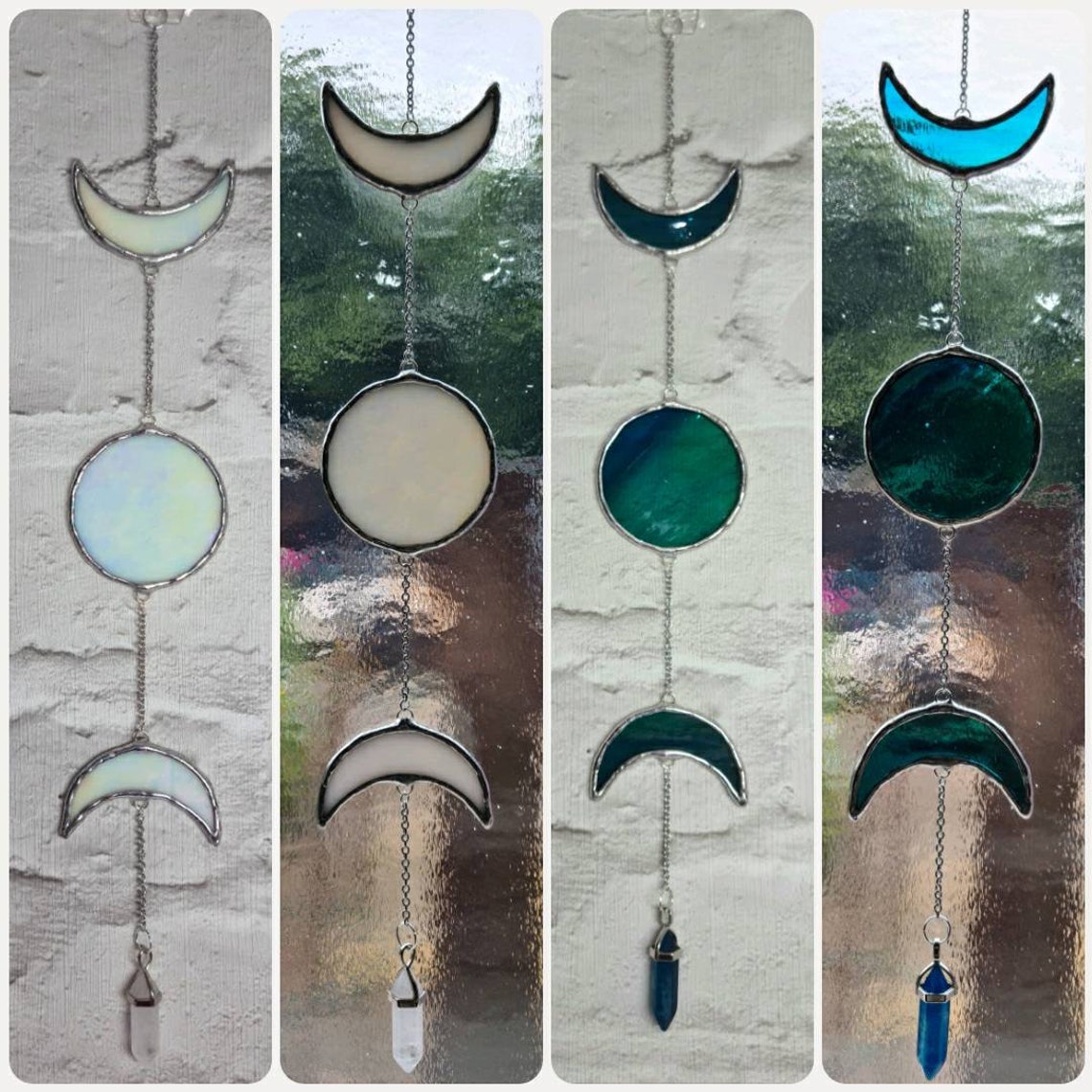 Stained Glass Moon Phases With Pendant Wall Hanging Etsy