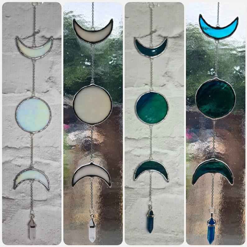 Stained Glass Moon Phases With Pendant Wall Hanging Etsy