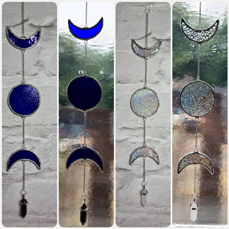 Stained Glass Moon Phases With Pendant Wall Hanging Etsy