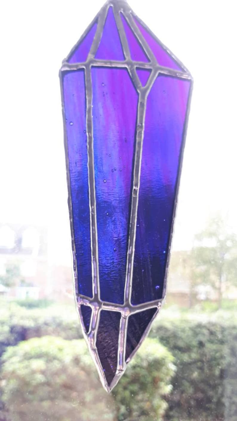Dark Purple Crystal Stained Glass Suncatcher Crystal Shard Etsy UK