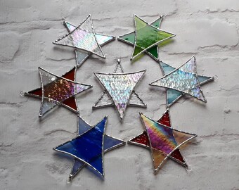 Stained glass stars suncatcher Christmas tree decoration Star of David Holiday decor Sun catcher
