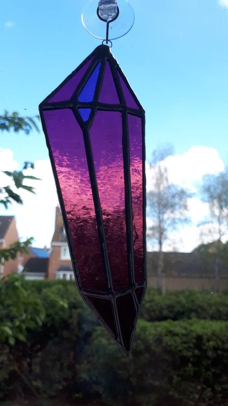 Dark Purple Crystal Stained Glass Suncatcher Crystal Shard Etsy Sweden