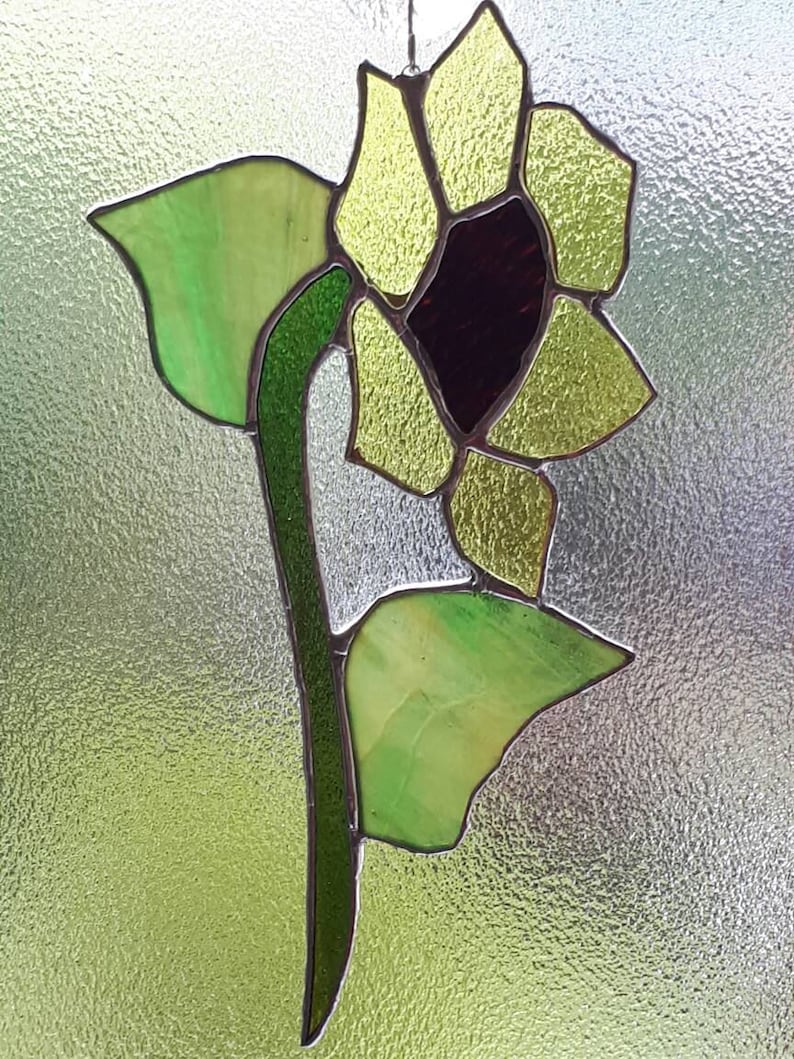 Stained glass sunflower suncatcher sun catcher gardening autumn fall gift harvest helianthus nature gifts glass art