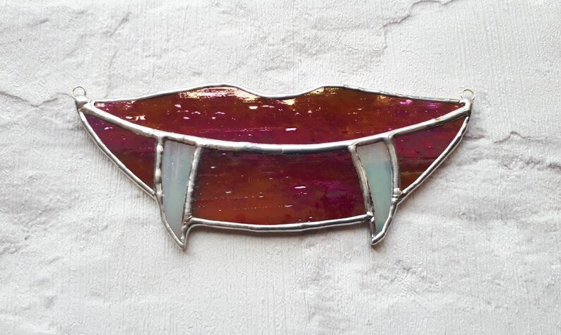 Stained glass Dracula fangs vampire teeth suncatcher Halloween decor
