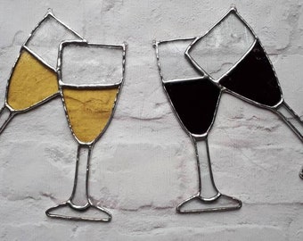 Stained glass red wine glass suncatcher wine prosecco glasses champagne sun catcher