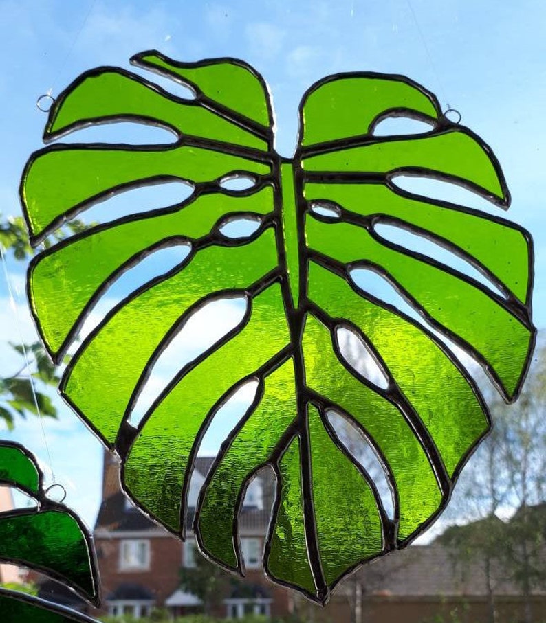 Monstera Leaf Stained Glass Suncatcher Swiss Cheese Plant Etsy