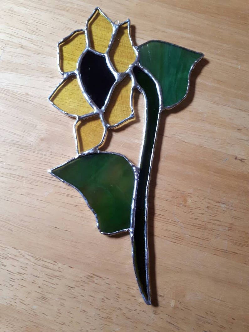 Stained glass sunflower suncatcher sun catcher gardening autumn fall gift harvest helianthus nature gifts glass art
