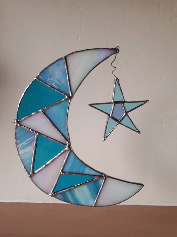 Stained Glass Crescent Moon Panels & Wall Hangings Glass Art