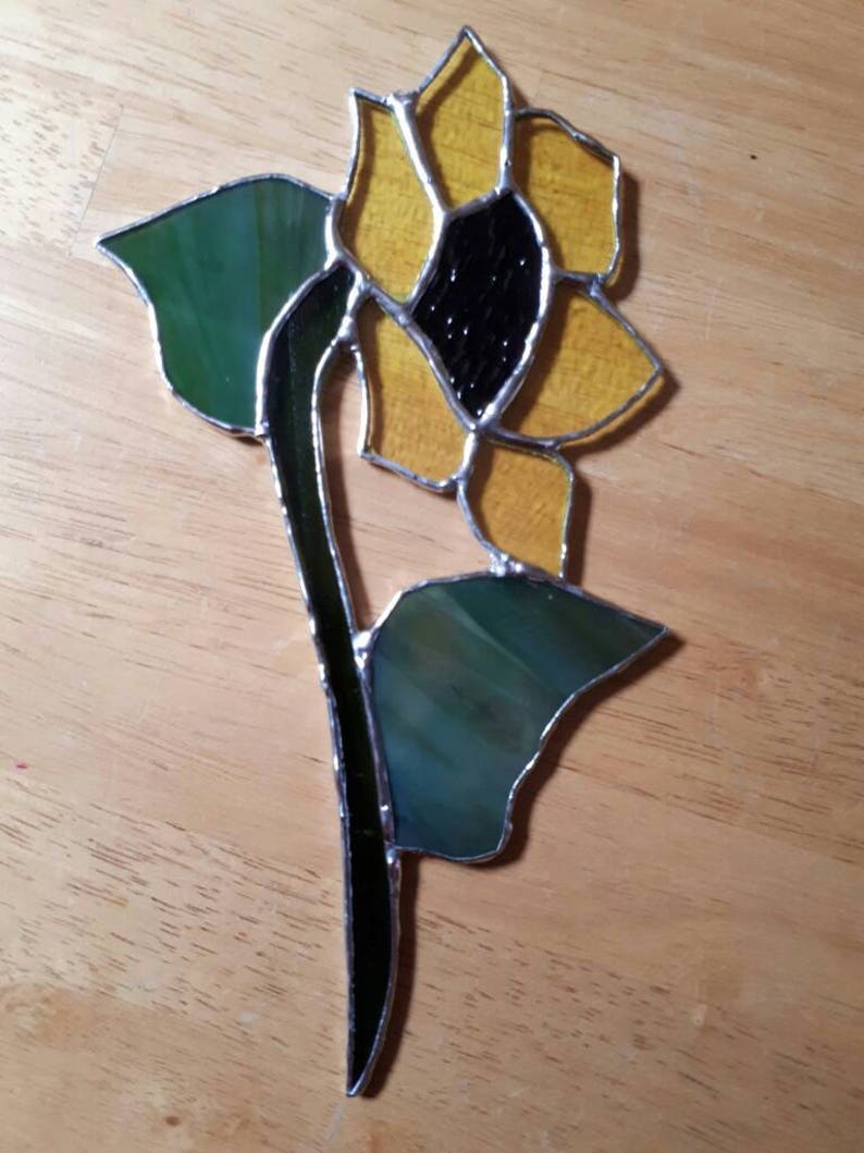 Stained glass sunflower suncatcher sun catcher gardening autumn fall gift harvest helianthus nature gifts glass art