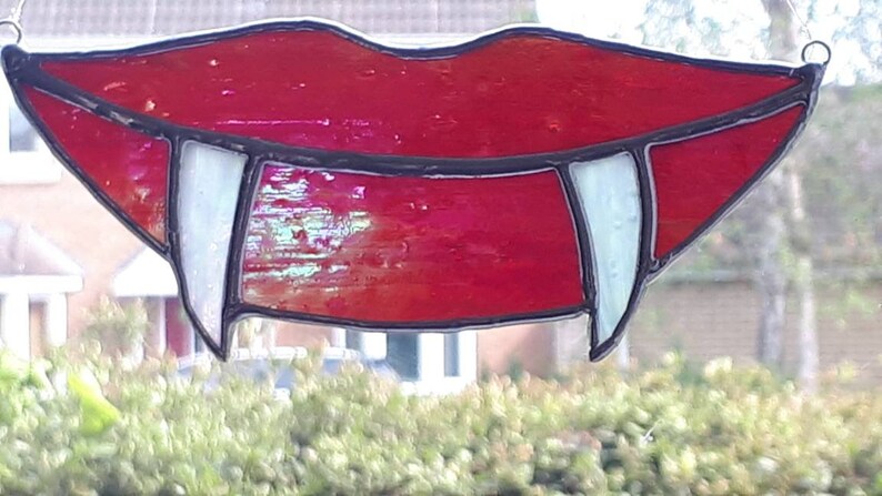 Stained glass Dracula fangs vampire teeth suncatcher Halloween decor