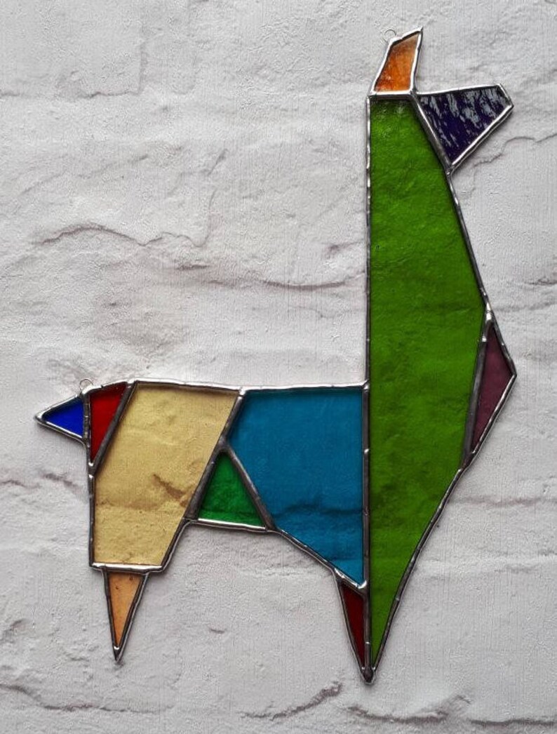 Stained glass geometric llama alpaca suncatcher origami Etsy