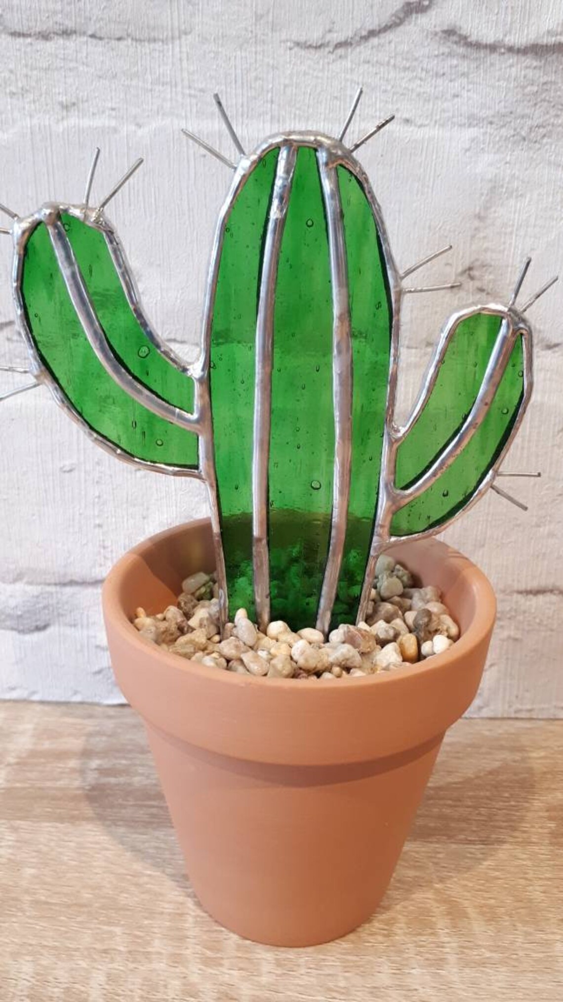 Stained glass cactus in terracotta pot Cacti potted plant
