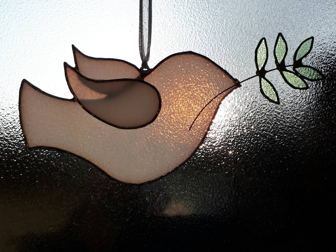 Carved Glass Dove Peace Olive Branch Decorative Sun Catcher