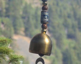 Petite Bell Windchime, handmade with ceramic and wooden beads
