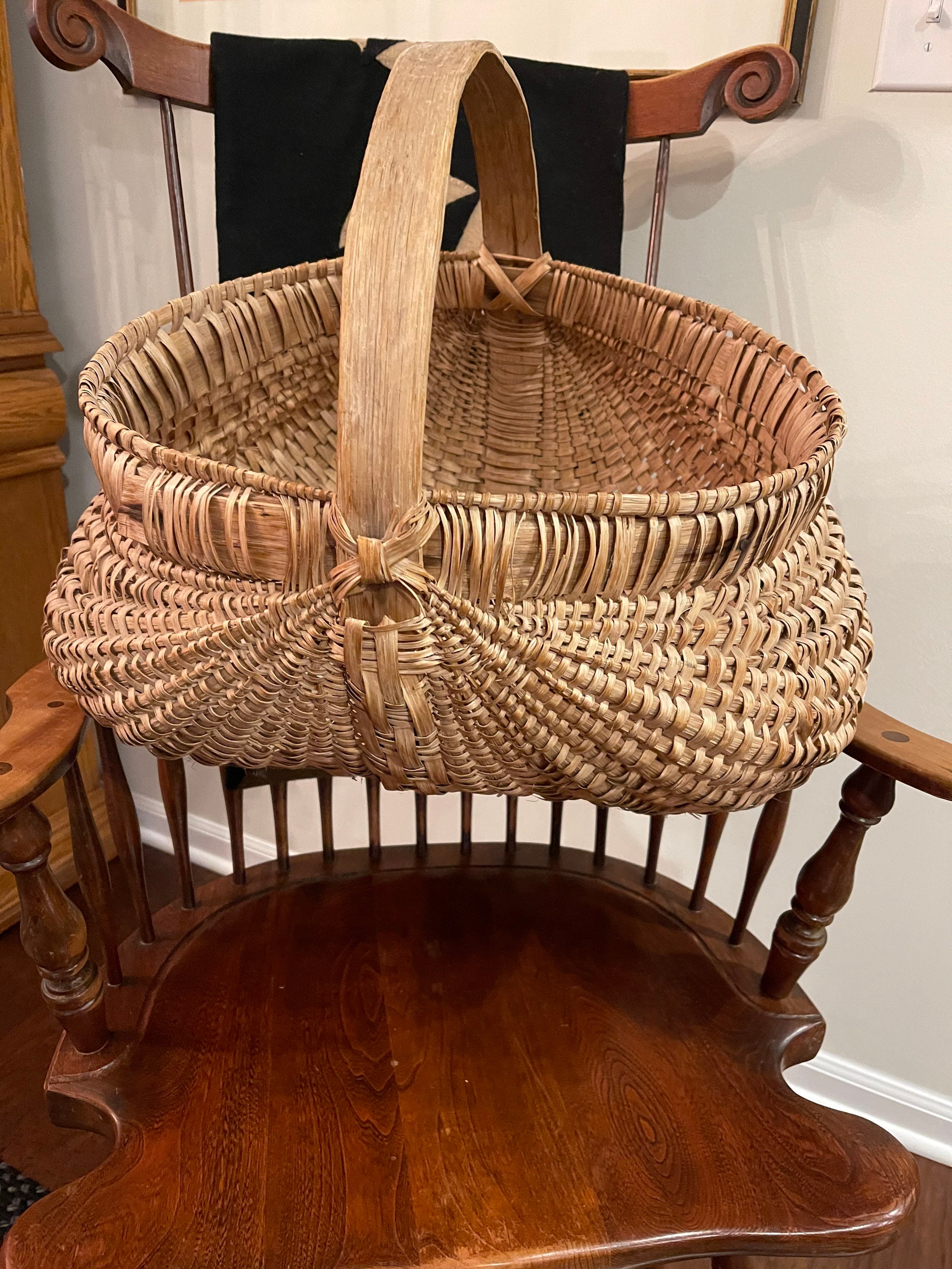 Primitive Large Woven Basket Wood Handle Farmhouse | Etsy
