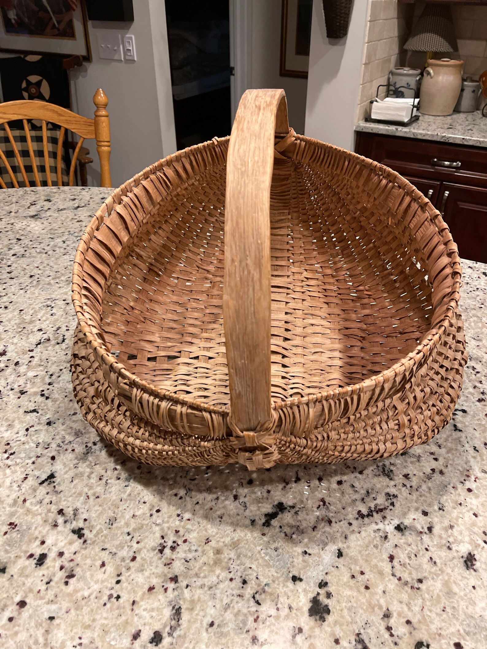 Primitive Large Woven Basket Wood Handle Farmhouse Etsy