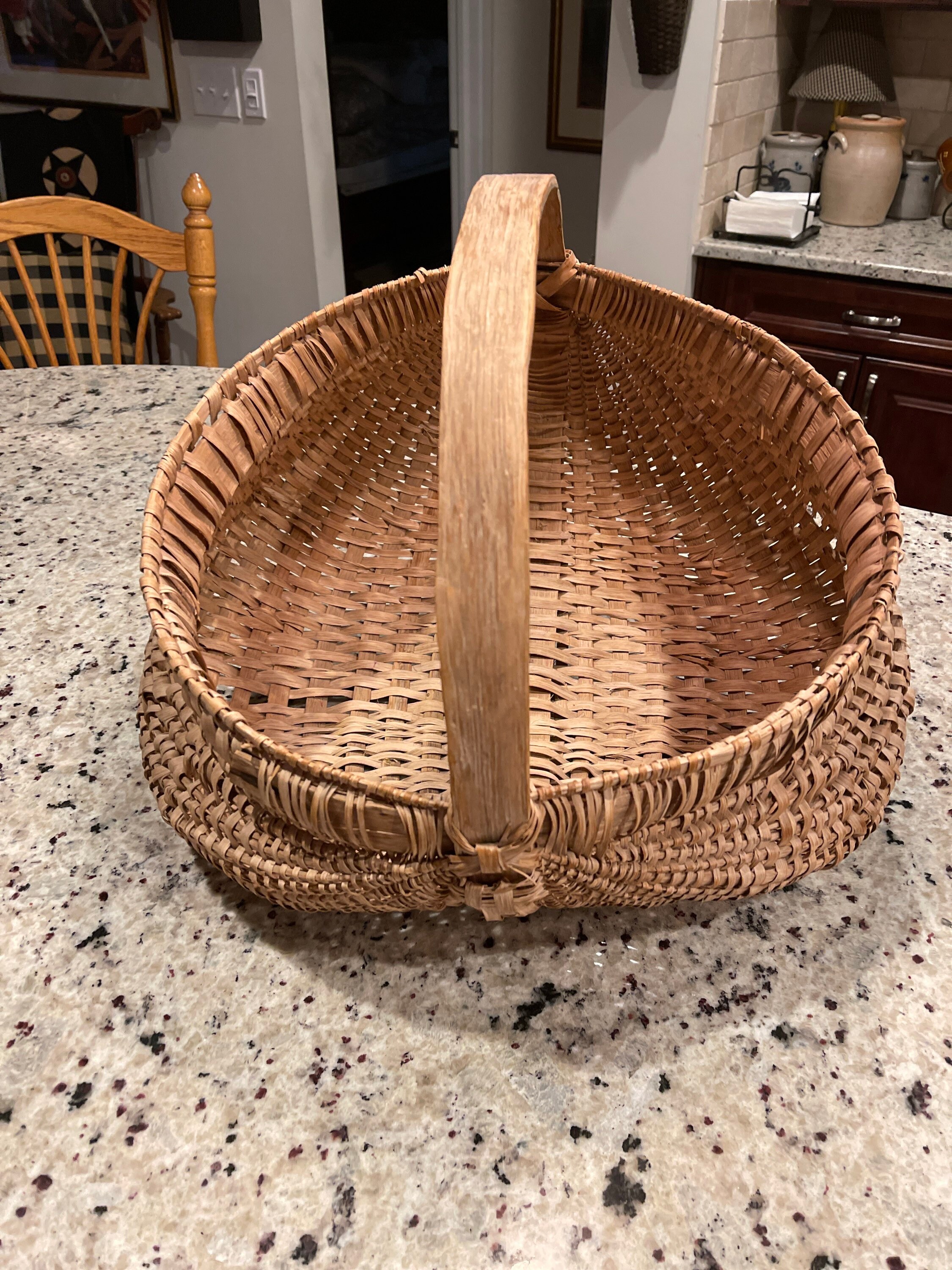 Primitive Large Woven Basket Wood Handle Farmhouse Etsy