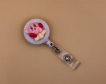 Kirby on a Star Badge Reel for Nurses, Doctors, Respiratory Therapists, Occupational Therapists, Hospital Worker, Teacher, More