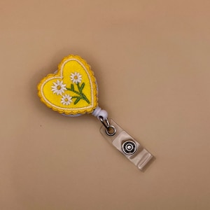 Yellow Floral Daisy Heart Badge Reel for Nurses, Doctors, Respiratory Therapists, Occupational Therapists, Hospital Worker, Teacher, More