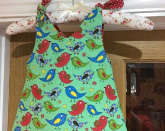 Handmade reversible green Bird print dresses and headbands