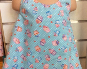 Blue cupcake reversible baby dresses and headband
