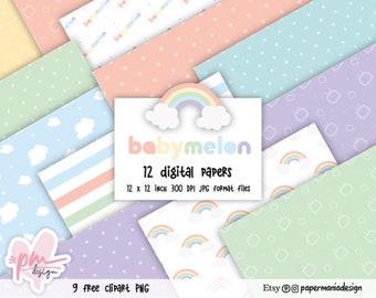 Babymelon Digital Papers Rainbow Scrapbook Cliparts Babymelon Party Theme Invitation