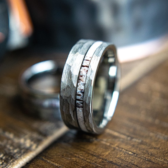 Mens wedding rings with deer antlers sale