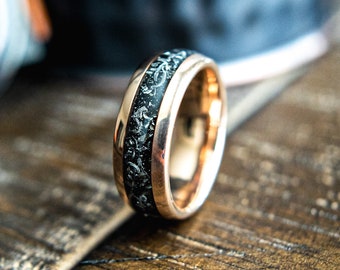 Men's Wedding Ring- Tungsten Wedding Band- Men's Meteorite Ring- Rose Gold Men’s Wedding Band- Men’s Tungsten Ring- Romeo