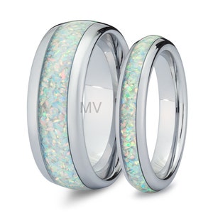 Opal Wedding Rings Couples His and Hers Wedding Bands Set Opal Rings Opal Matching Wedding Rings Couples Opal Rings Men's Opal Ring image 4