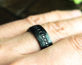 Black Diamond Men’s Wedding Ring - Men's Wedding Band- Men's Eternity Ring- Men's Diamond Wedding Ring- Men's Wedding Rings- Tungsten Ring