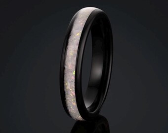 Opal Women's Wedding Ring - Women's Opal Black Ring- Crushed Opal Wedding Band- Women's Tungsten Wedding Ring- Opal Wedding Band- Beauty 2.0