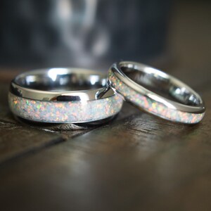 Opal Wedding Rings Couples His and Hers Wedding Bands Set Opal Rings Opal Matching Wedding Rings Couples Opal Rings Men's Opal Ring image 2