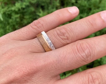 Wood Men's Wedding Ring - Men's Wedding Ring - Whiskey Wood Men's Ring-  Men's Deer Antler Ring - Men's Tungsten Wedding Band- Cazador