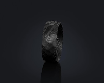 Damascus Steel Wedding Ring - Men’s Wedding Ring Damascus Steel - Men's Wedding Black Ring- Men's Engagement Ring- Men's Black Ring-Aragorn